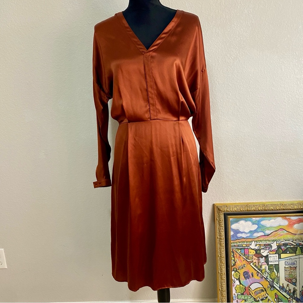 NWT Billy Reid Silk Copper Dress Quiet Luxury Minimalist Old money Sz M MSRP$595